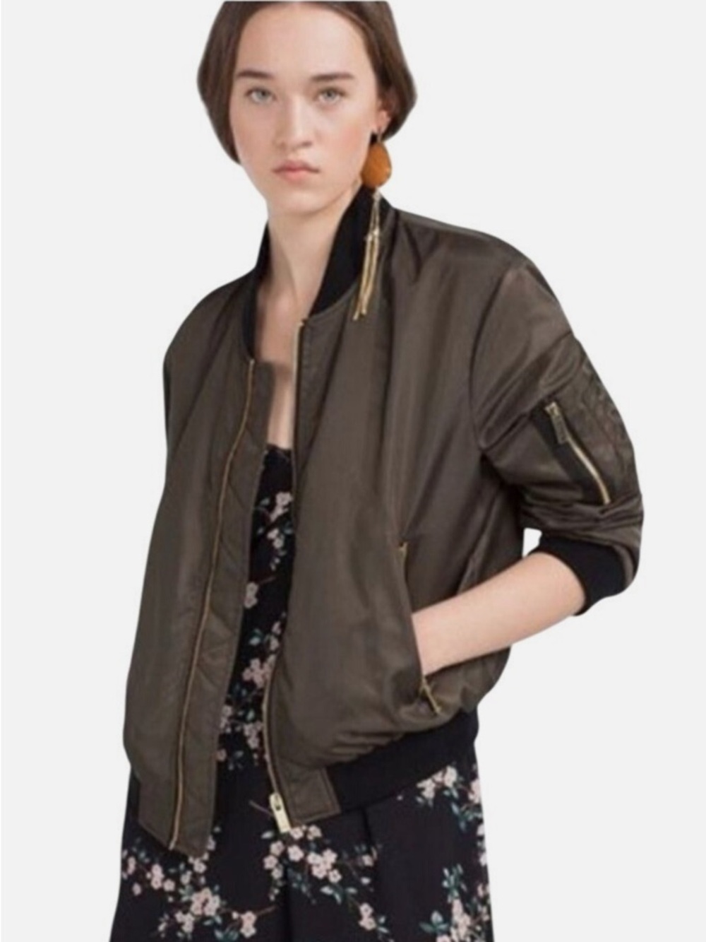 Zara Black Bomber Jacket with Zip Pockets